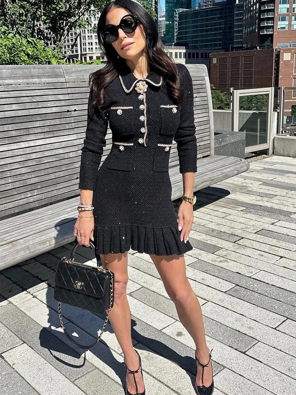 Self-Portrait Black Sequin Knit Mini Dress Size Large